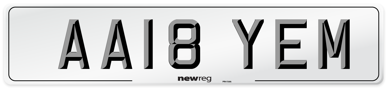 AA18 YEM Number Plate from New Reg